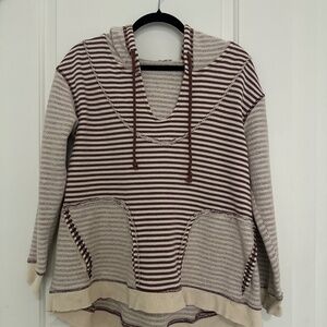 Free People-Walk the line Stripe Raw Hem Oversized Pullover (Size:XS)